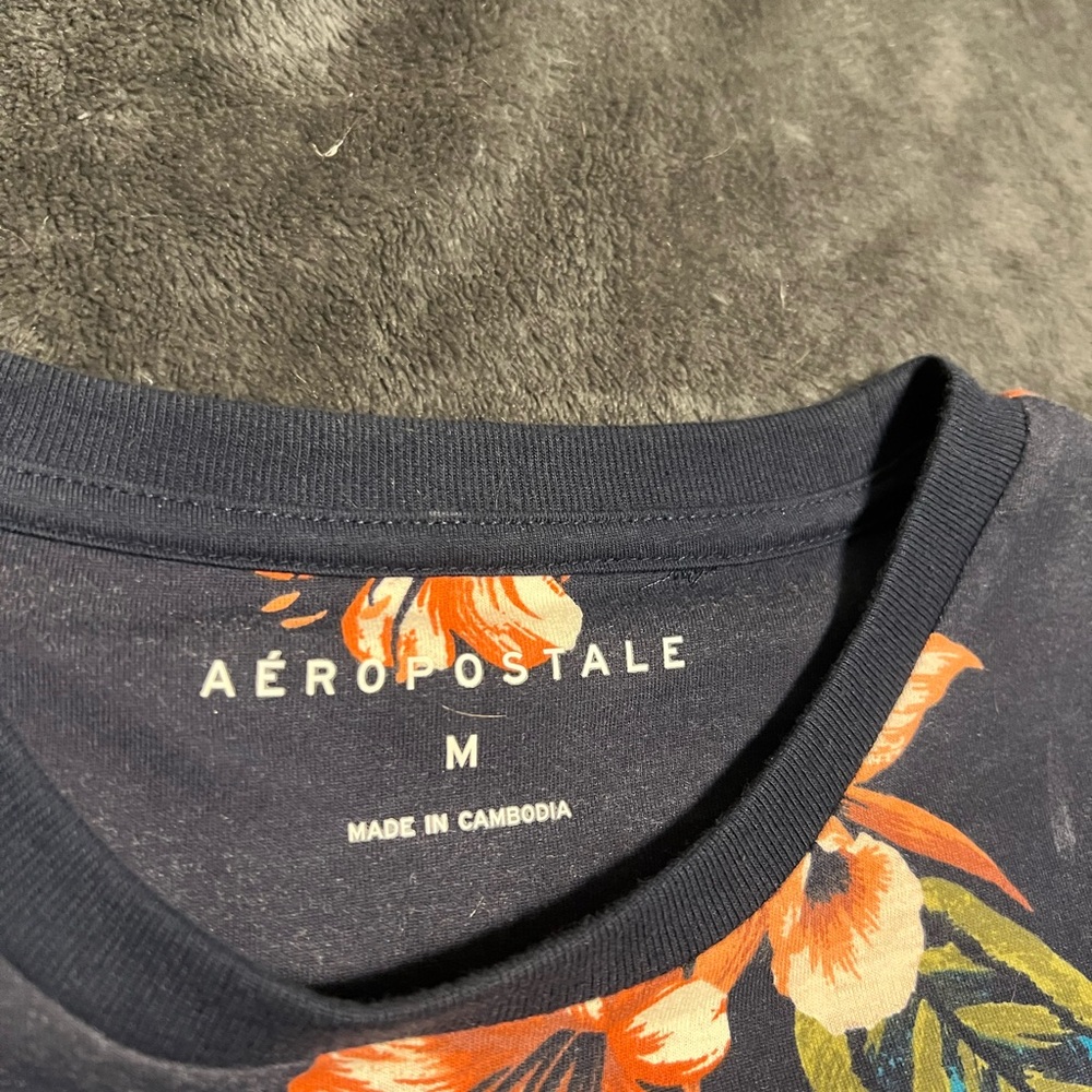 Aeropostale Navy Tee with Orange Floral Design